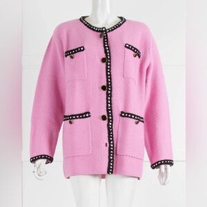 Essentiel Antwerp Pink Cardigan Sweater with Black Trim and black buttons size L